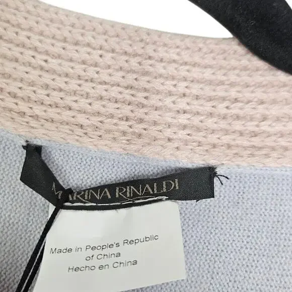 NEW Marina Rinaldi L Oversized Cardigan Sweater Cashmere Wool Blend Blue Camel